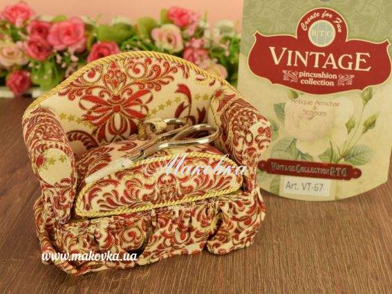 Декоративна игольница-скринька у формі дивана з ножицями РТО VT-67 бордо із золотом Декоративна игольница-скринька у формі дивана з ножицями РТО VT-67 бордо із золотом