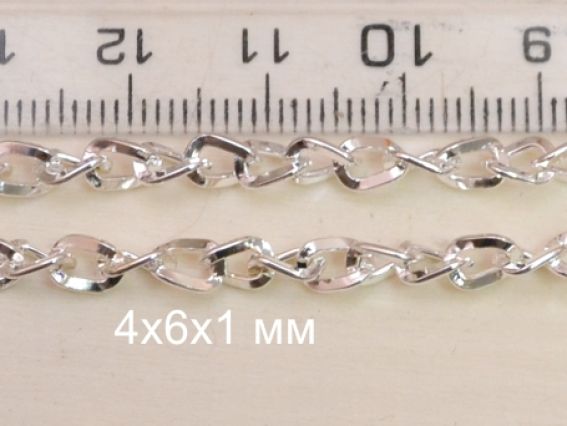 Цепь №11, серебро, 4х6 мм, 1 метр Цепь №11, серебро, 4х6 мм, 1 метр