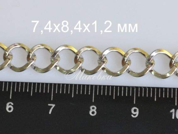 Цепь средняя с-12, под серебро 7,4х8,4 мм , 1 метр Цепь средняя с-12, под серебро 7,4х8,4 мм , 1 метр