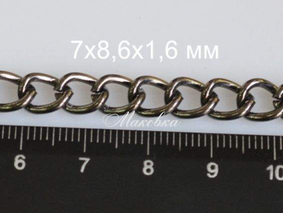 Цепь средняя с-17, черный, 7х8,6 мм, 1 метр Цепь средняя с-17, черный, 7х8,6 мм, 1 метр