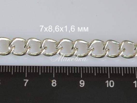 Цепь средняя с-26, под серебро, 7х8,6 мм, 1 метр Цепь средняя с-26, под серебро, 7х8,6 мм, 1 метр