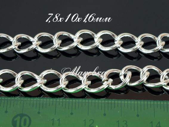 Цепь средняя С-41, под серебро, 7,8х10х1,6 мм, 1 метр Цепь средняя С-41, под серебро, 7,8х10х1,6 мм, 1 метр
