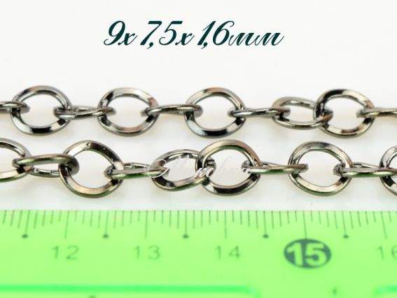 Цепь средняя С-44, черная, 9х7,5х1,6 мм, 1 метр Цепь средняя С-44, черная, 9х7,5х1,6 мм, 1 метр