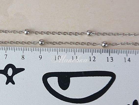 Ланцюг тонкий з великими кульками, платина, 1 метр Ланцюг тонкий з великими кульками, платина, 1 метр