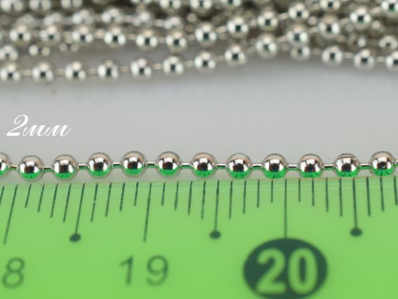 Цепочка с шариками 2 мм, латунь, платиновый цвет, 1 метр Цепочка с шариками 2 мм, латунь, платиновый цвет, 1 метр