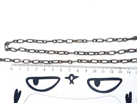 Цепочка железная Звено в звено (комбинированная), цвет античная бронза, 1 метр