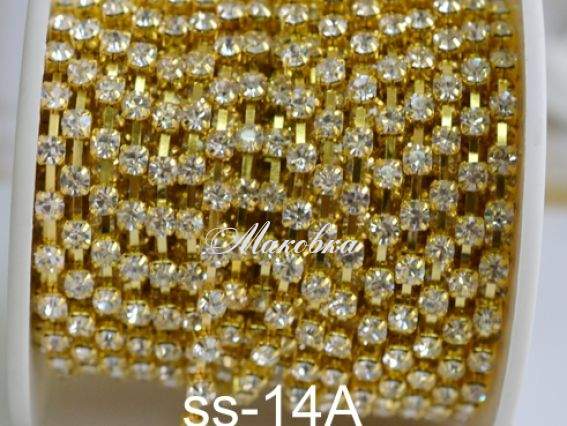 Цепь со стразами SS14-A золото с белым, 10 сантиметров