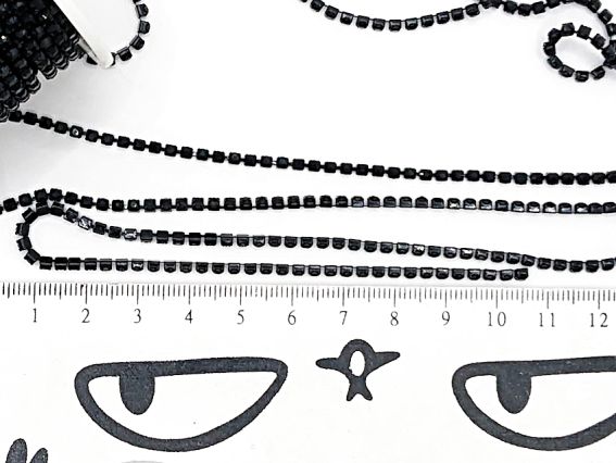 Ланцюг матовий чорний з чорними стразами , 10 сантиметрів SS-08-В , колір C1105-Jet