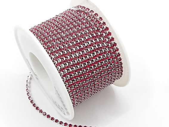 Ланцюг срібний з червоними стразами , 10 сантиметрів SS-08-В , колір C1126-Siam, 10 см