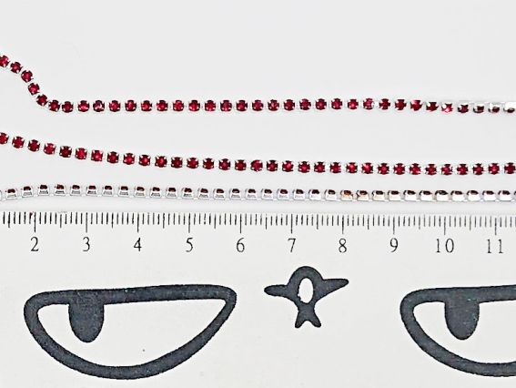 Ланцюг срібний з червоними стразами , 10 сантиметрів SS-08-В , колір C1126-Siam, 10 см