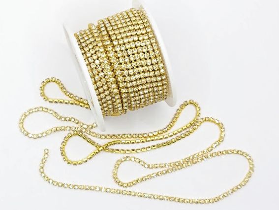 Ланцюг зі стразами SS-08-В золото із білим, 10 сантиметрів