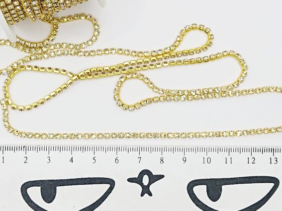 Цепь золотая с хрустальными стразами, 10 сантиметров SS-08-В, цвет C1140-Jonquil, 10 см.