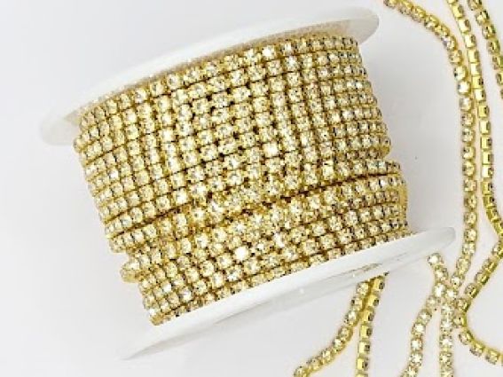 Цепь золотая с хрустальными стразами, 10 сантиметров SS-08-В, цвет C1140-Jonquil, 10 см.