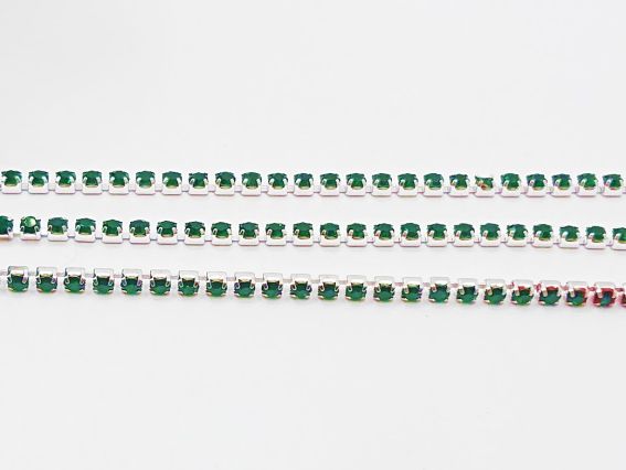 Ланцюг срібний з зеленими стразами , 10 сантиметрів SS-08-В , колір C1175-Emerald, 10 см