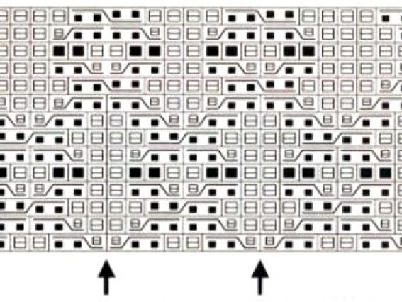 Узор спицами Коса К-16 ромбы из двух петель
