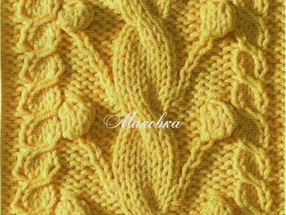 Узор спицами Коса К-18 с шишечками