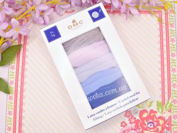 ДМС набор чесаной шерсти для украшений Ледник GLACIER U2367 5 цветов, 25г