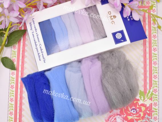 ДМС набор чесаной шерсти для украшений Ледник GLACIER U2367 5 цветов, 25г