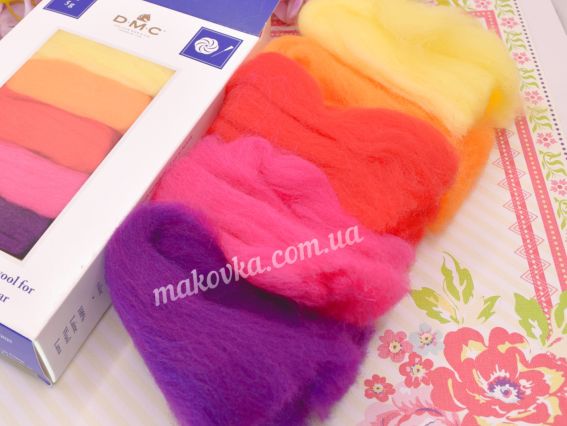 ДМС набір чесаної вовни для прикрас Вітамін VITAMIN U2367 5 кольорів, 25г