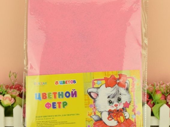 Набор фетра разного цвета, 8 пастельных цветов, 20х30 см, Tz-10121 Tukzar толщина 1 мм