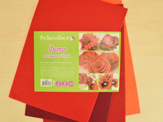 Набор фетра 1 мм, А4, 8 шт, красные цвета, S-5000 Schreiber Набор фетра 1 мм, А4, 8 шт, красные цвета, S-5000 Schreiber