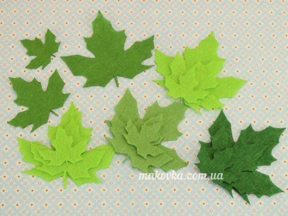 Заготовки из фетра Весенние листья КЛЕНА, 5 цветов по 3 шт,  Чудесина