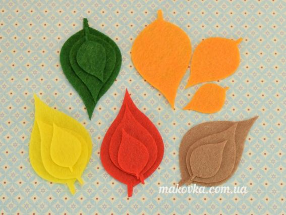 Заготовки из фетра Осенние листья БЕРЕЗЫ, 5 цветов по 3 шт,  Чудесина