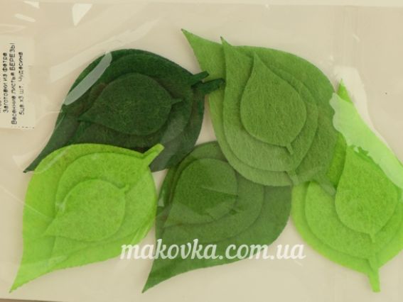 Весняне листя БЕРЕЗИ, заготівлі з фетру 5 кольорів по 3 шт, Чудесина