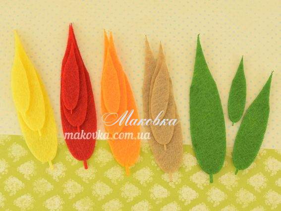 Заготовки из фетра Осенние листья ИВЫ, 5 цветов по 3 шт,  Чудесина