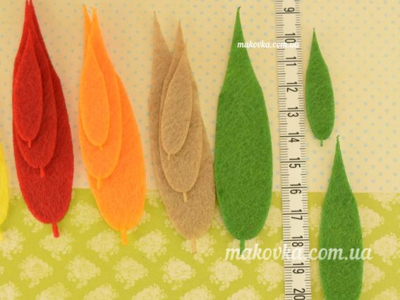 Осенние листья ИВЫ, заготовки из фетра 5 цветов по 3 шт,  Чудесина