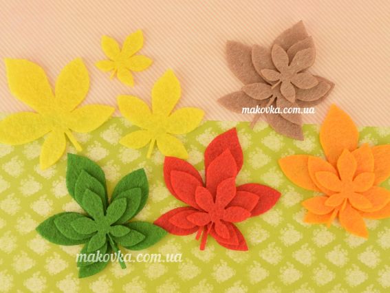 Заготовки из фетра Осенние листья КАШТАНА, 5 цветов по 3 шт,  Чудесина