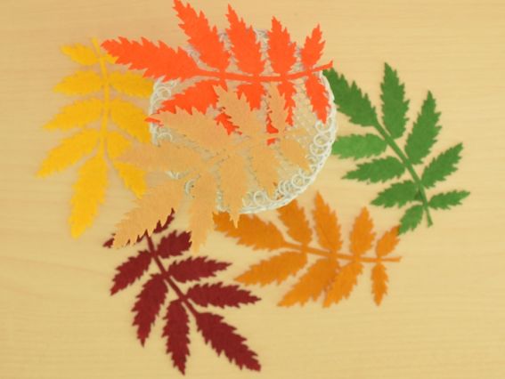 Декор из фетра Листья Рябины, 8 см, 6 шт ассорти