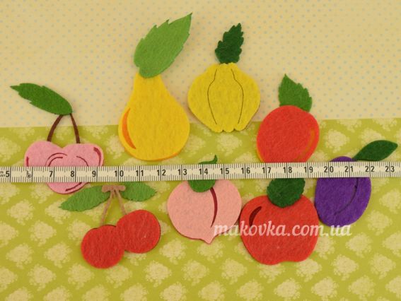 Фрукти з фетру заготовки багатошарові, 8 шт, Чудесина 