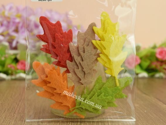 Заготовки из фетра Осенние листья ДУБА, 5 цветов по 3 шт,  Чудесина