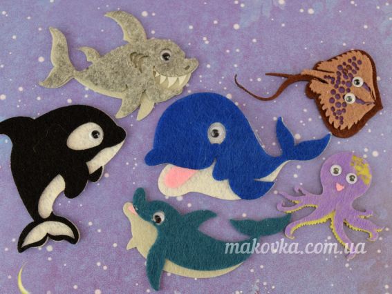 Морские животные, 6 шт,  Чудесина заготовки из фетра с глазками