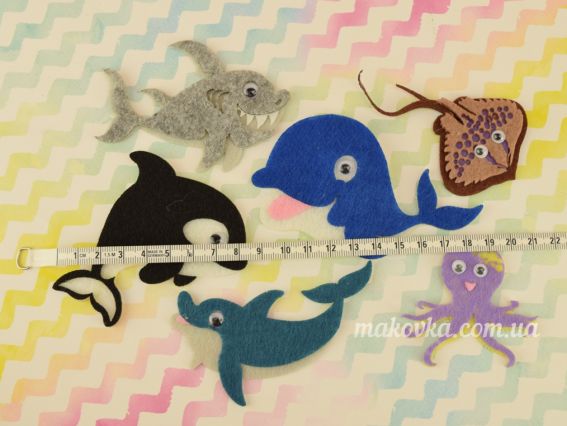 Морские животные, 6 шт,  Чудесина заготовки из фетра с глазками