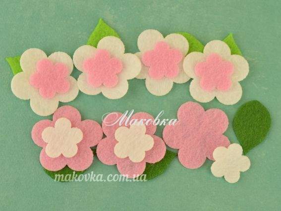Заготовки из фетра Весенние цветы, 7 шт розово-белые Чудесина