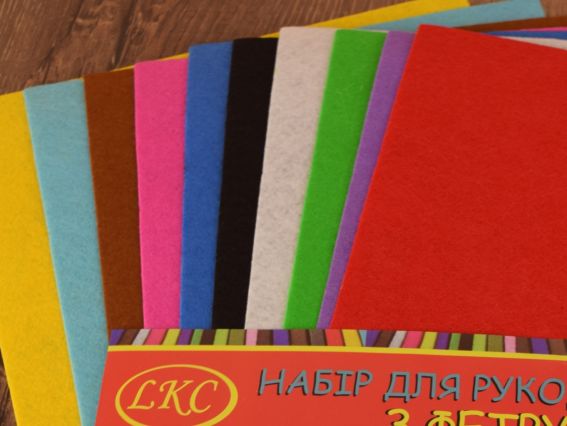 Набор фетра разного цвета, 10 разных цветов, 20х30 см, №0410 толщина 1 мм