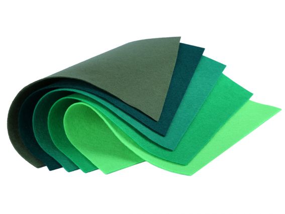 Набор цветного фетра SANTI мягкого, оттенки Зеленого, размер 21х30см. 5 листов 743251