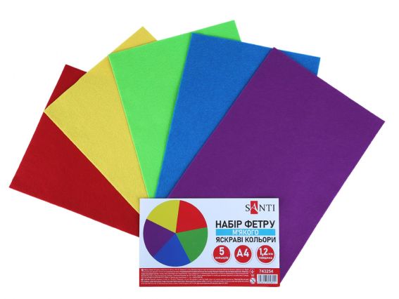 Набір фетру SANTI 743254 , Яскраві кольори 21х30см 5 аркушів