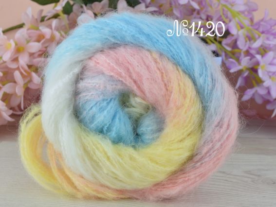 Bellissimo YarnArt пряжа 1420 молочний-блакитний-жовтий-рожевий