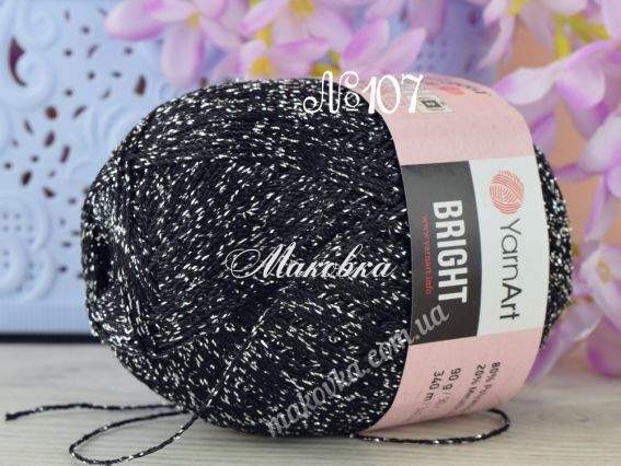 Bright Yarn Art пряжа 107 чорний + срібний