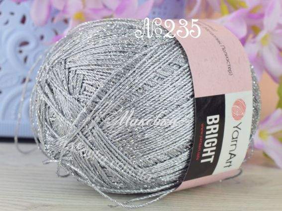 Bright Yarn Art пряжа 235 сірий + срібний