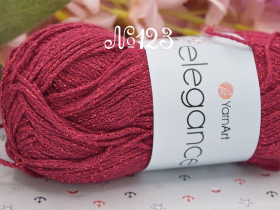 Elegance YarnArt пряжа 123 бордовий з бордовим люрексом