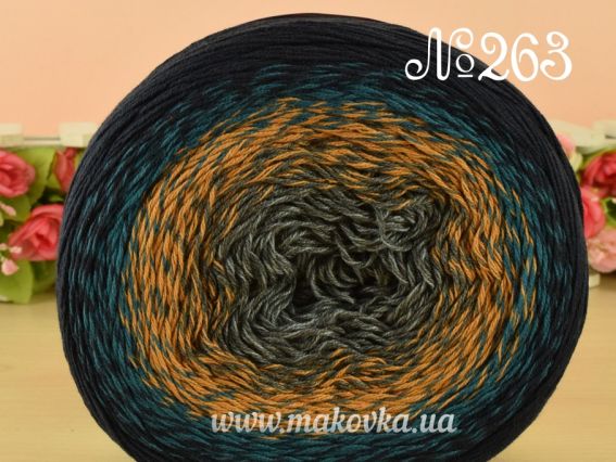 Flowers Yarn Art пряжа 263 т.синий-морская волна-коричневый-серый