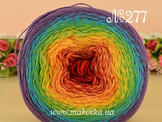 Flowers Yarn Art пряжа 277 бузковий-бірюзовий-зел-жовтий-черв