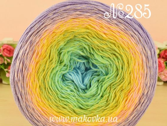Flowers Yarn Art пряжа 285 бузковий-жовто-зелено-блакитний