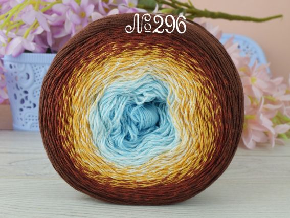 Flowers Yarn Art пряжа 296 коричневий-жовтий-молочний-блакитний