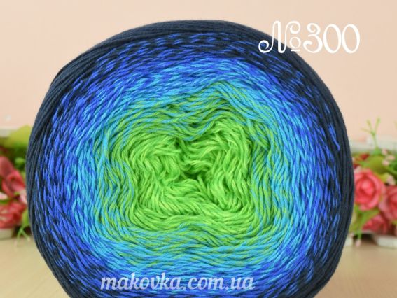 Flowers Yarn Art пряжа 300 сині-бірюзовий-салатовий