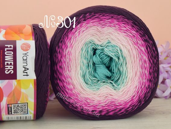 Flowers Yarn Art пряжа 301 гнила вишня-фуксія-рожевий-м'ята